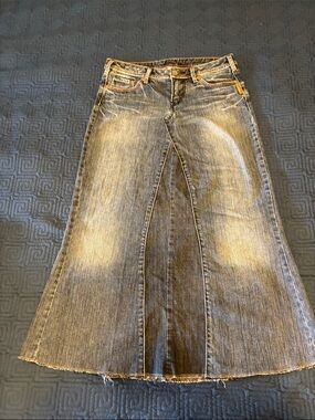 Silver Jeans Washed Blue Flare Denim Skirt
